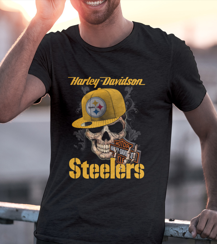 Harley Davidson Pittsburgh Steelers Skull Hat T-Shirt