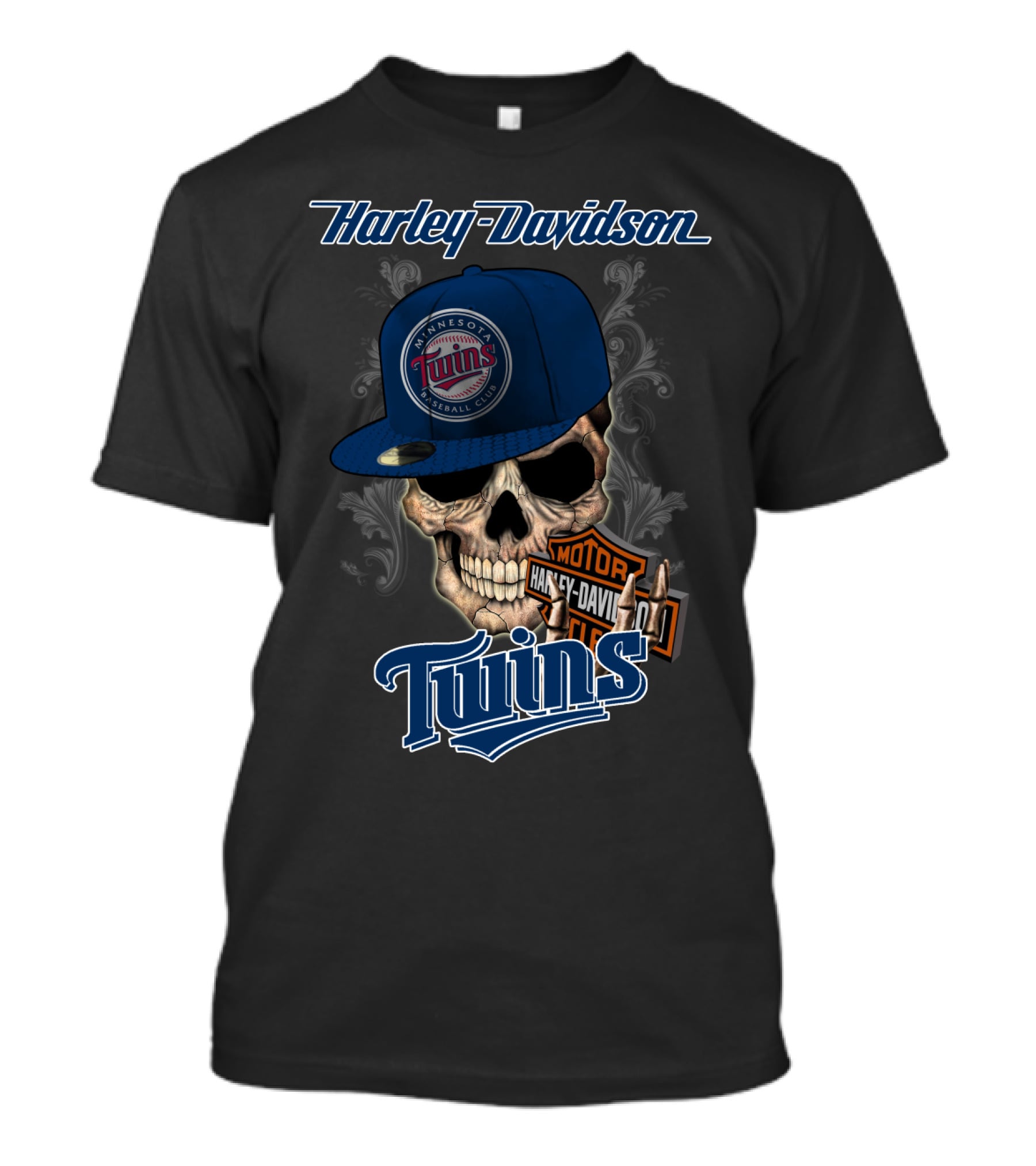 Harley Davidson Minnesota Twins Baseball Club Skull Motor Twins T-Shirt