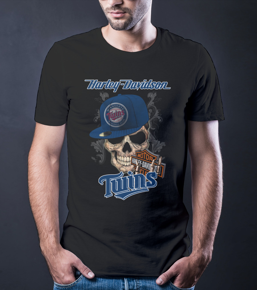 Harley Davidson Minnesota Twins Baseball Club Skull Motor Twins T-Shirt