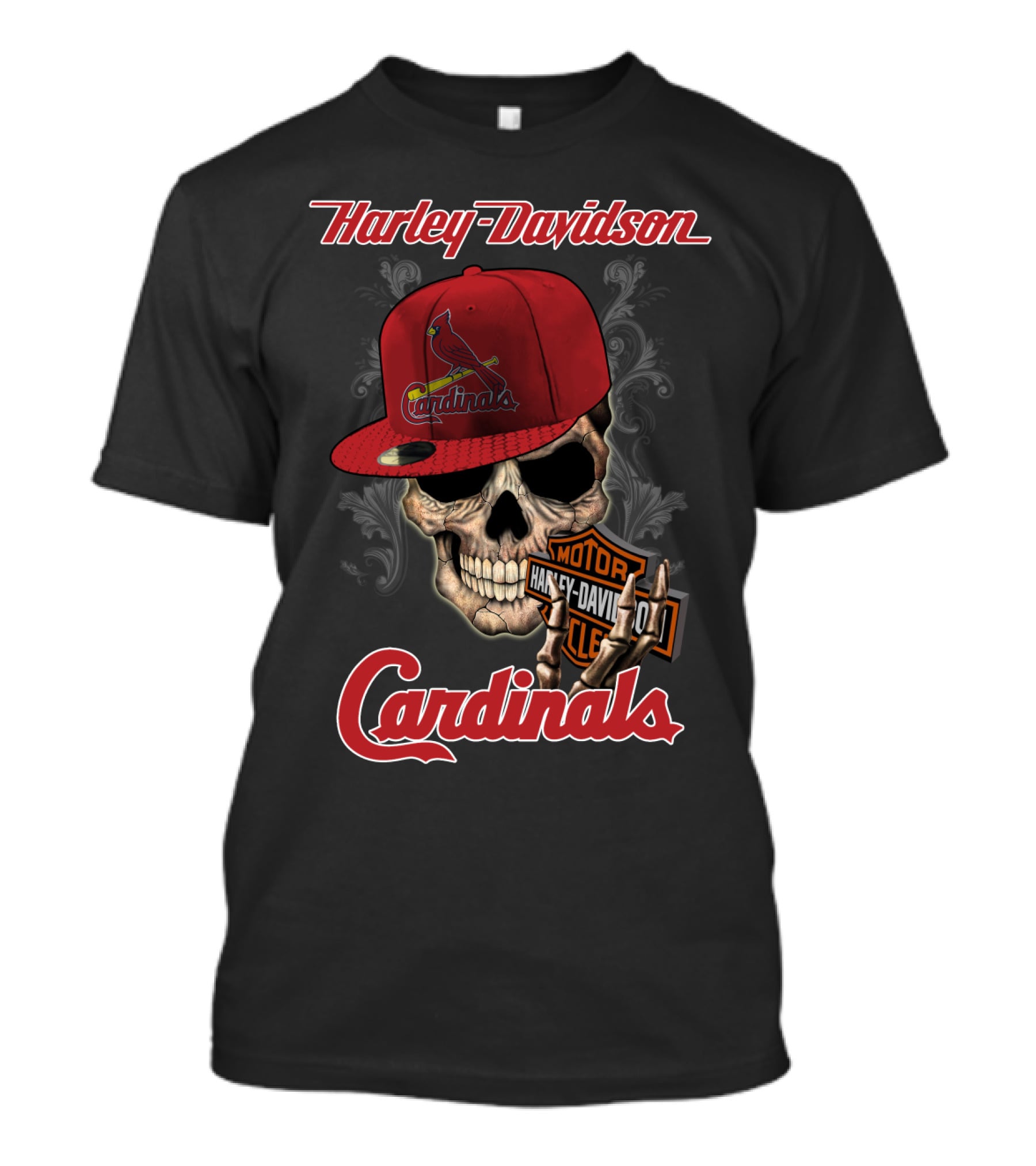 Harley Davidson Skull With St Louis Cardinals Hat T-Shirt