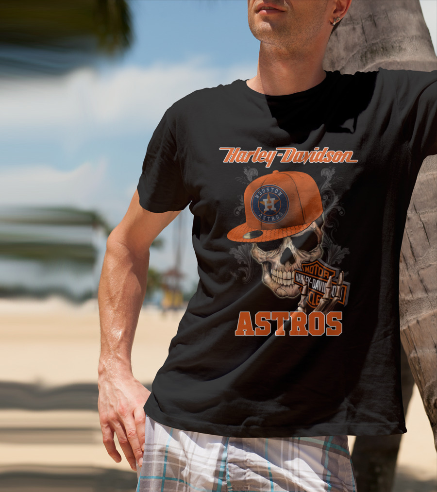 Harley Davidson Houston Astros Skull With Cap T-Shirt