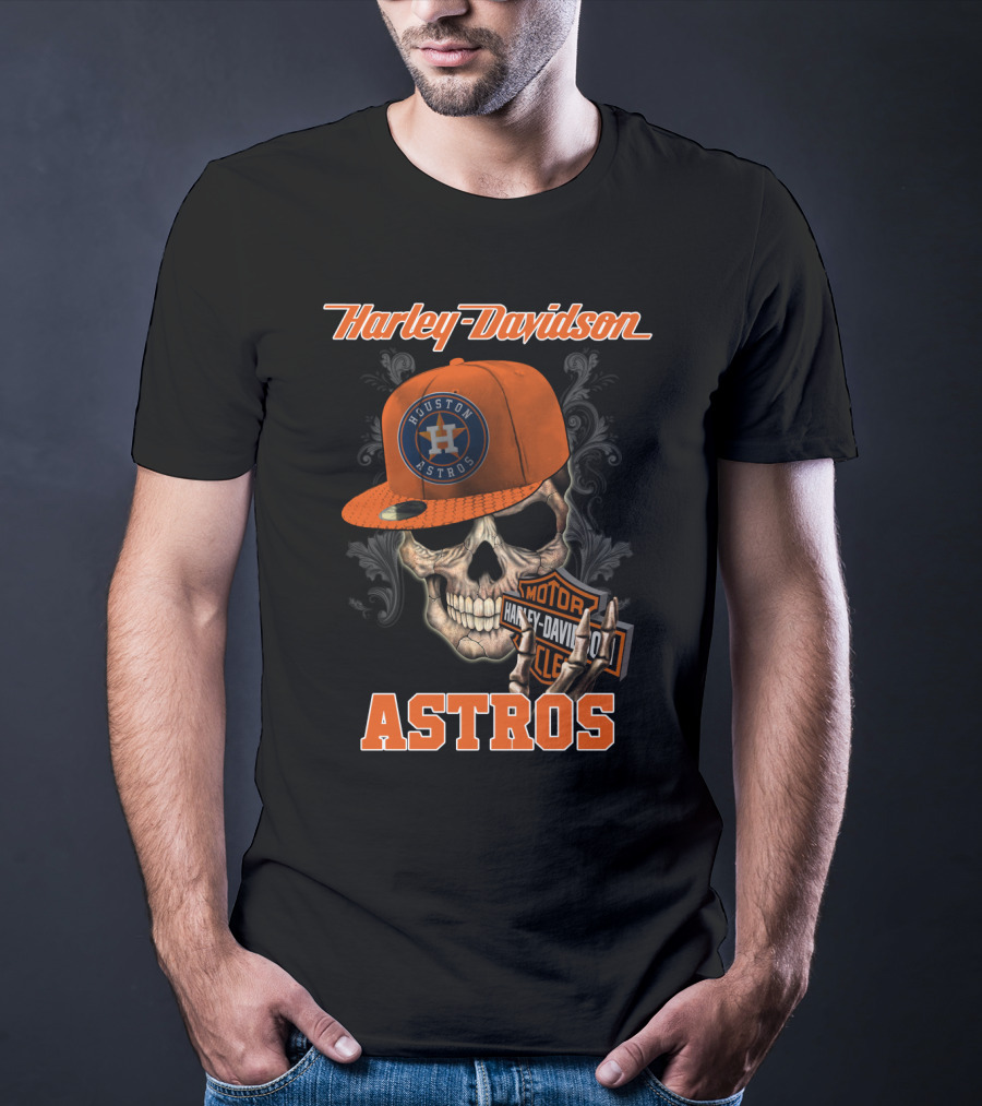 Harley Davidson Houston Astros Skull With Cap T-Shirt