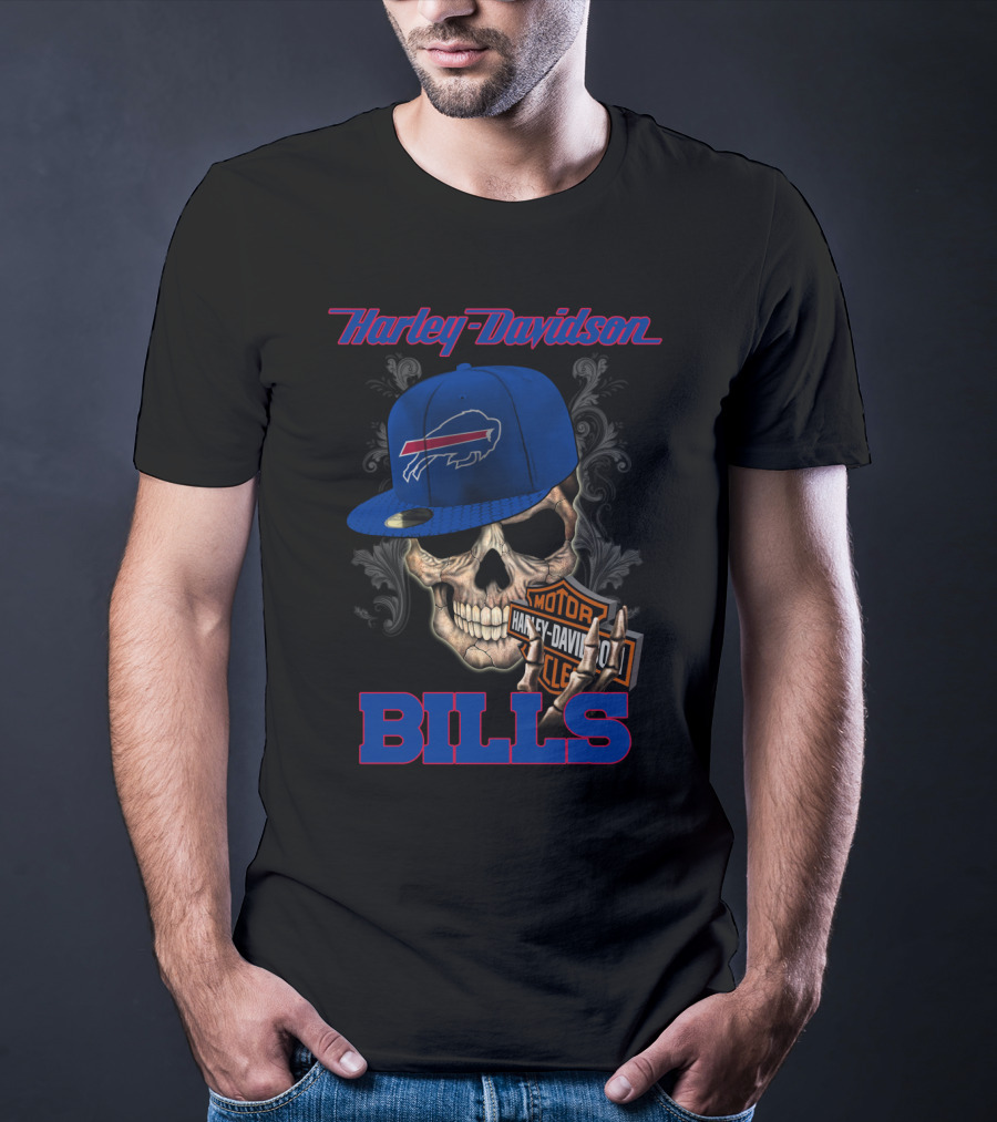 Harley Davidson Buffalo Bills Skull Hat T-Shirt