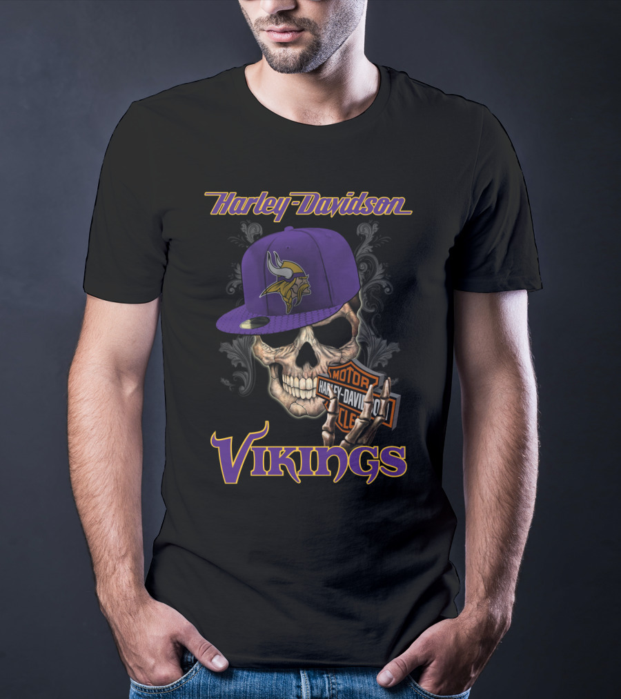Harley Davidson Vikings Skull Minnesota Vikings Purple Hat T-Shirt
