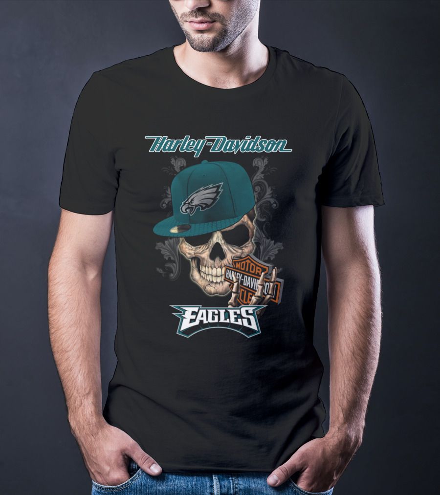 Philadelphia Eagles Harley Davidson Skull Cap T-Shirt
