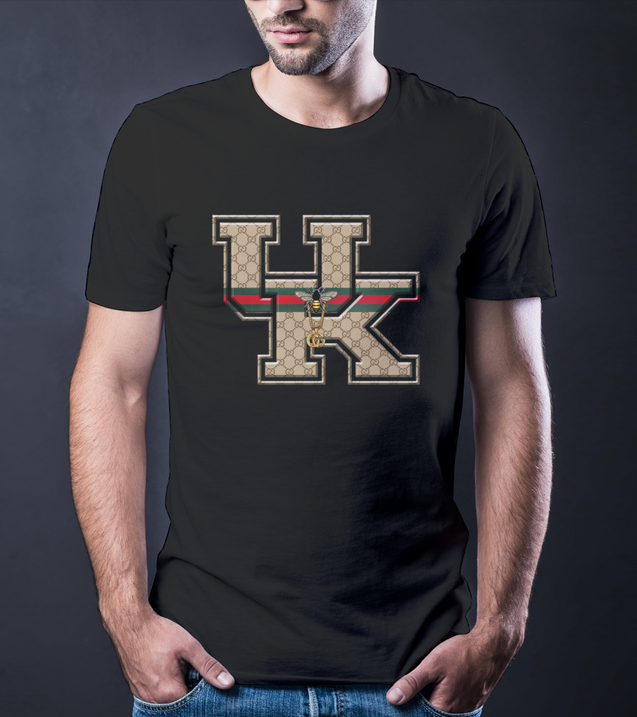 Guci NCAA Kentucky Wildcats HK Monogram With Bee Motif T-Shirt