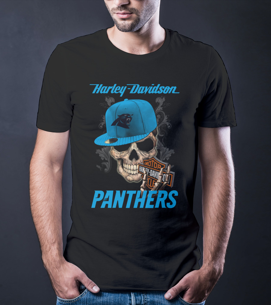 Harley Davidson Skull Carolina Panthers T-Shirt