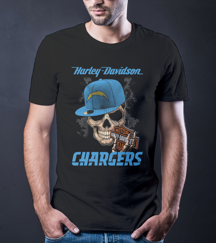 Harley Davidson Skull Los Angeles Chargers Motorcycle T-Shirt