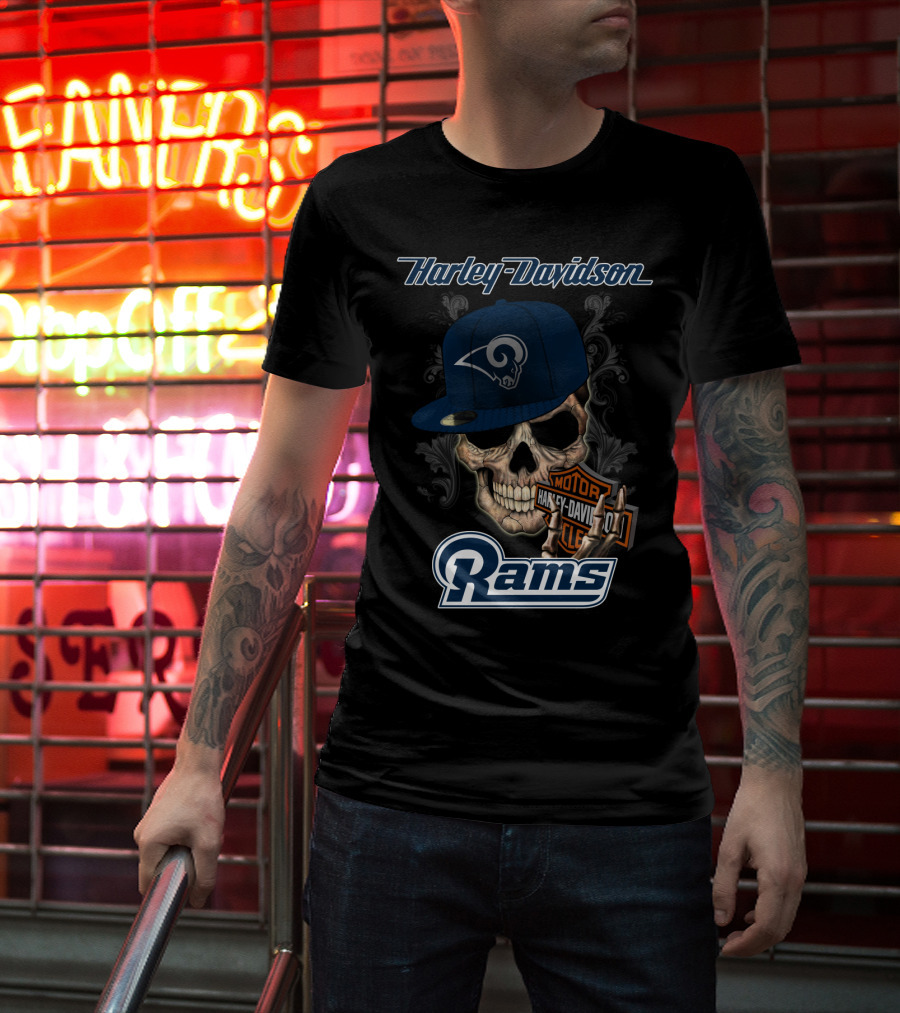 Harley Davidson Rams Skull Los Angeles Football T-Shirt