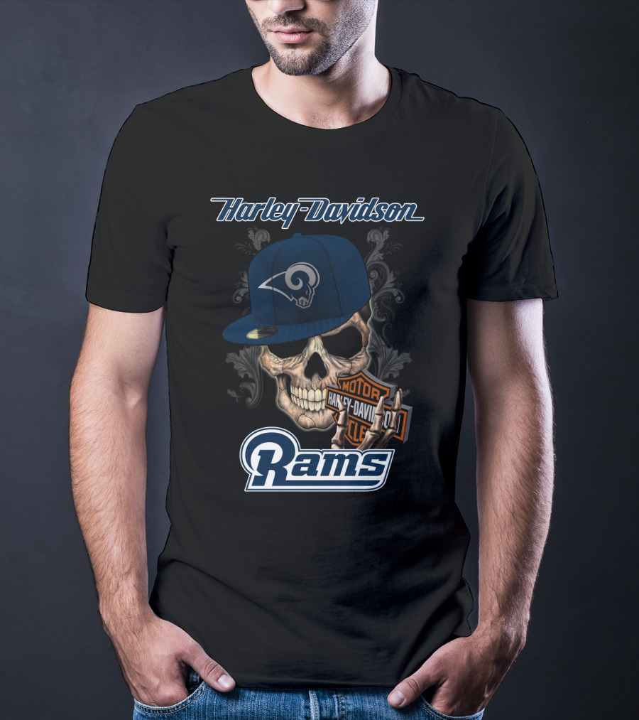 Harley Davidson Rams Skull Los Angeles Football T-Shirt