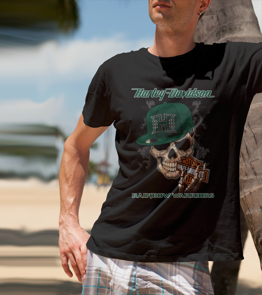 Harley Davidson Skull H Hawaii Rainbow Warriors T-Shirt