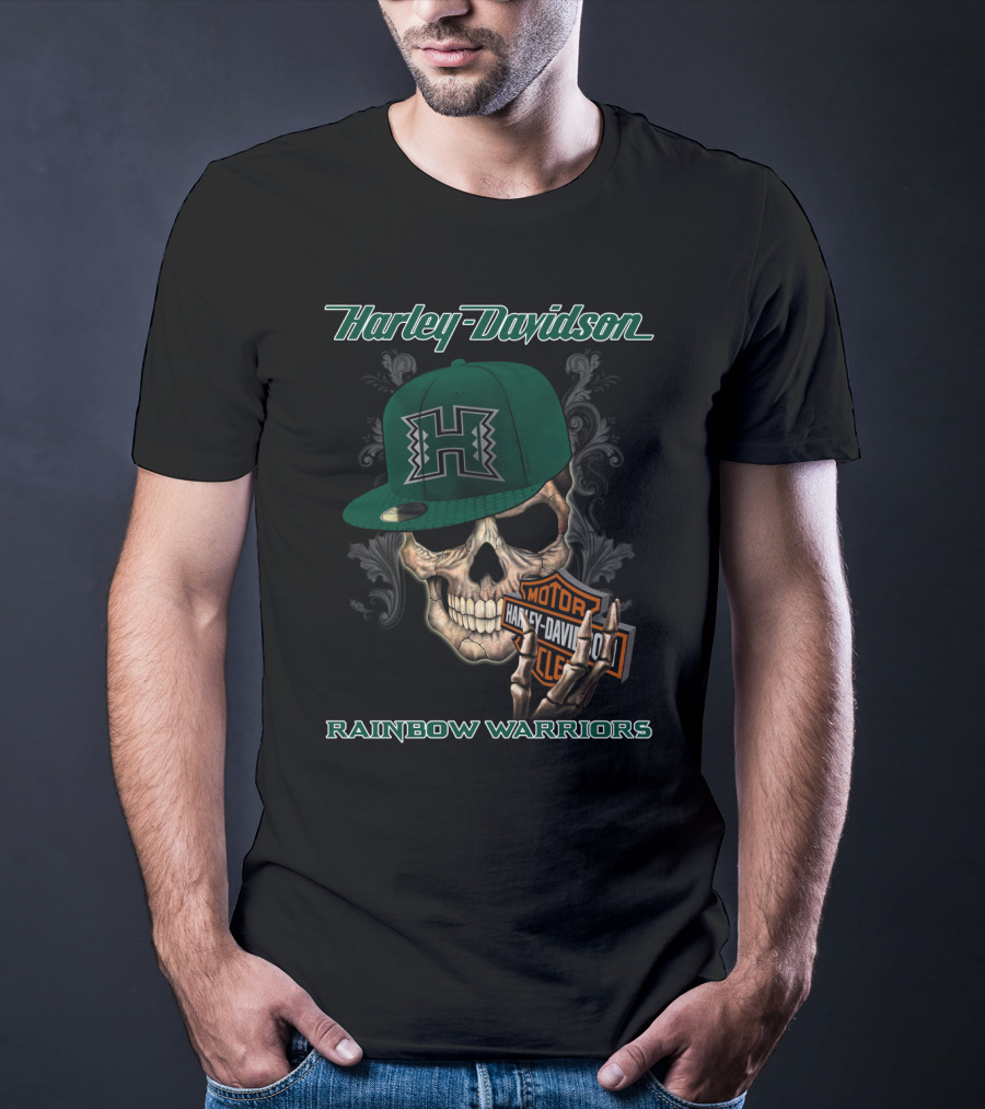 Harley Davidson Skull H Hawaii Rainbow Warriors T-Shirt