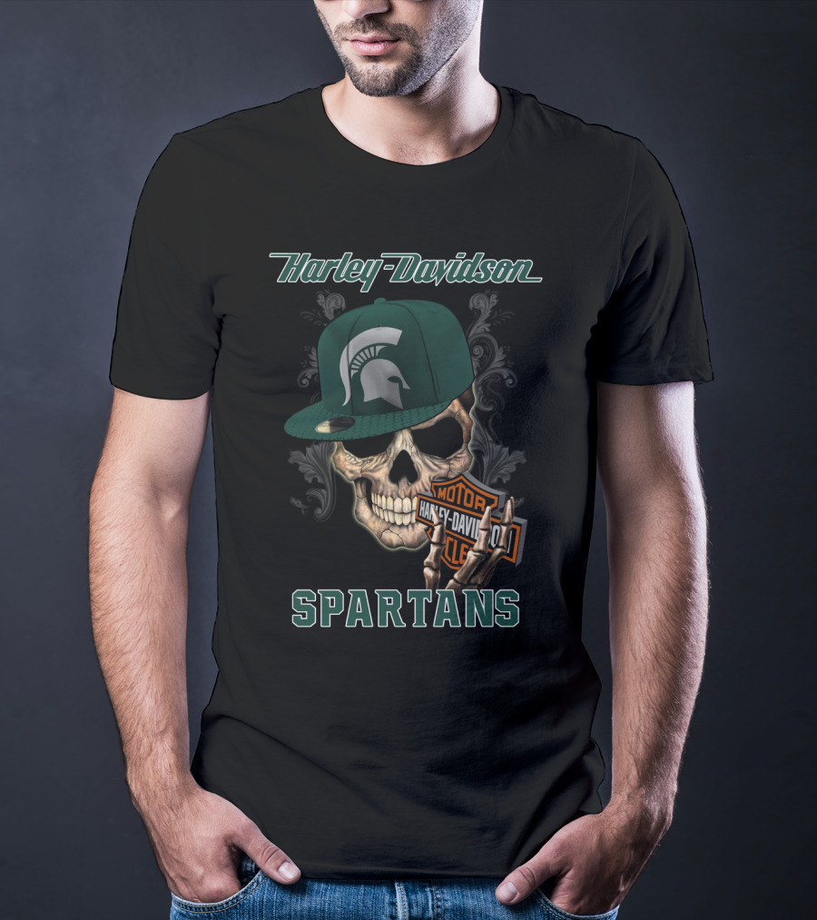 Harley Davidson Michigan State Spartans Skull Ncaa2 T-Shirt