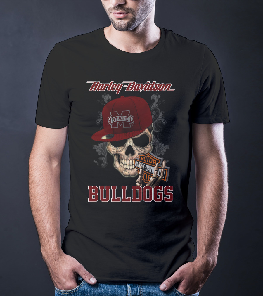 Harley Davidson Mississippi State Bulldogs Skull T-Shirt