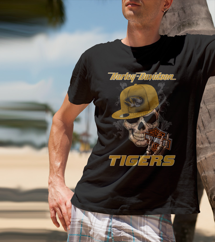 Harley Davidson Missouri Tigers Skull Hat T-Shirt