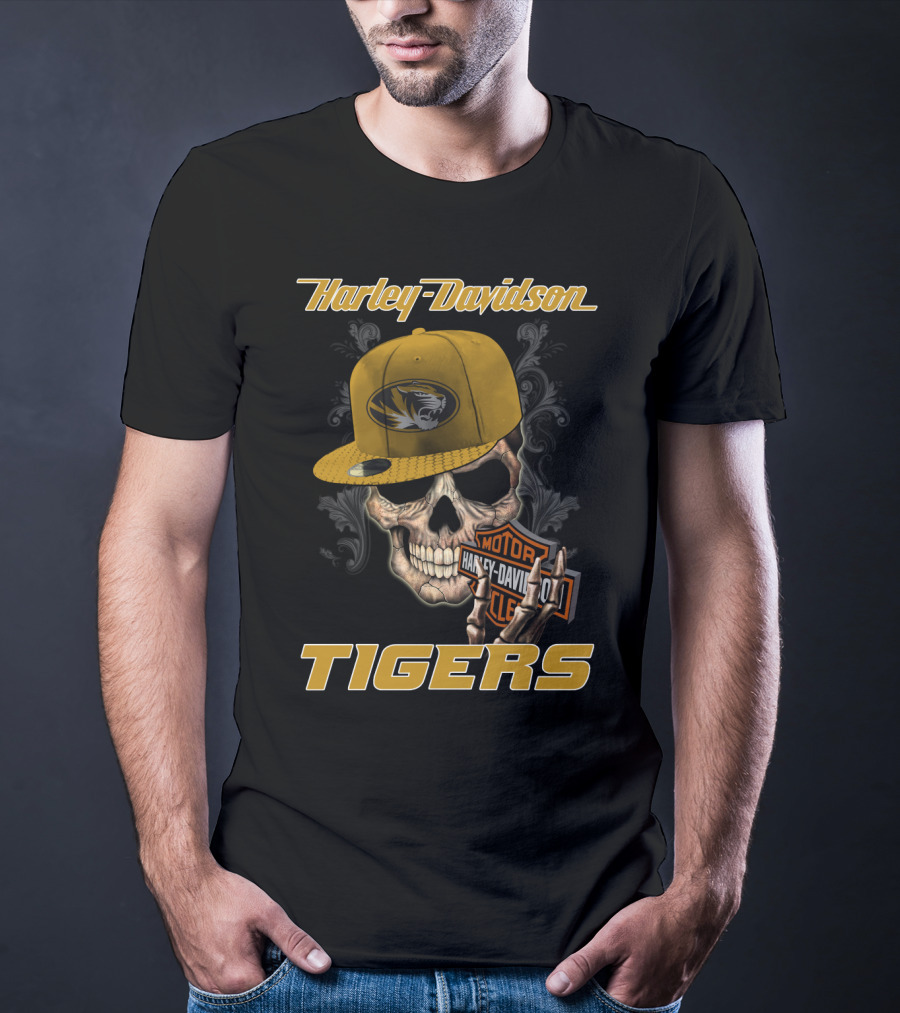Harley Davidson Missouri Tigers Skull Hat T-Shirt