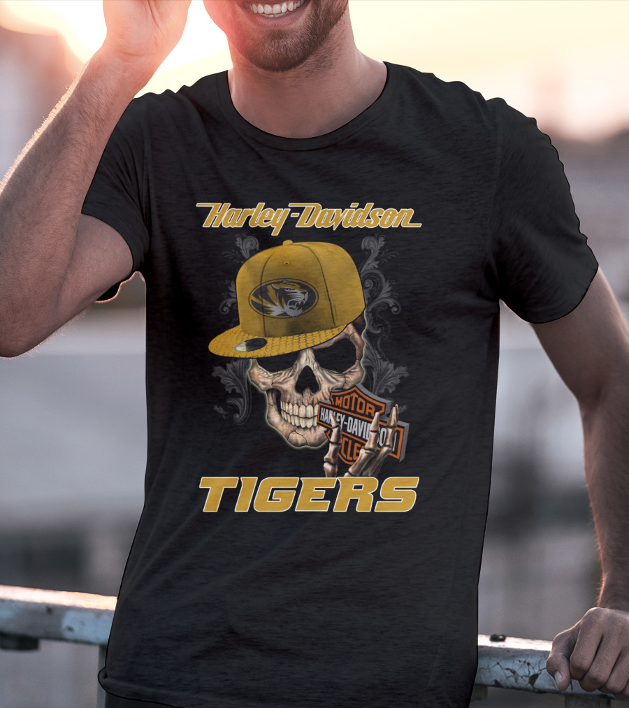 Harley Davidson Missouri Tigers Skull Hat T-Shirt