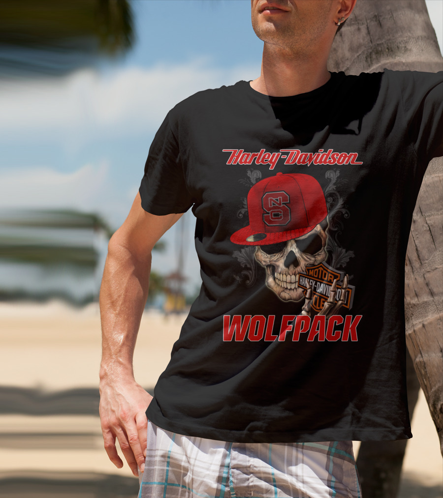 Harley Davidson Skull Nc State Wolfpack Hat T-Shirt