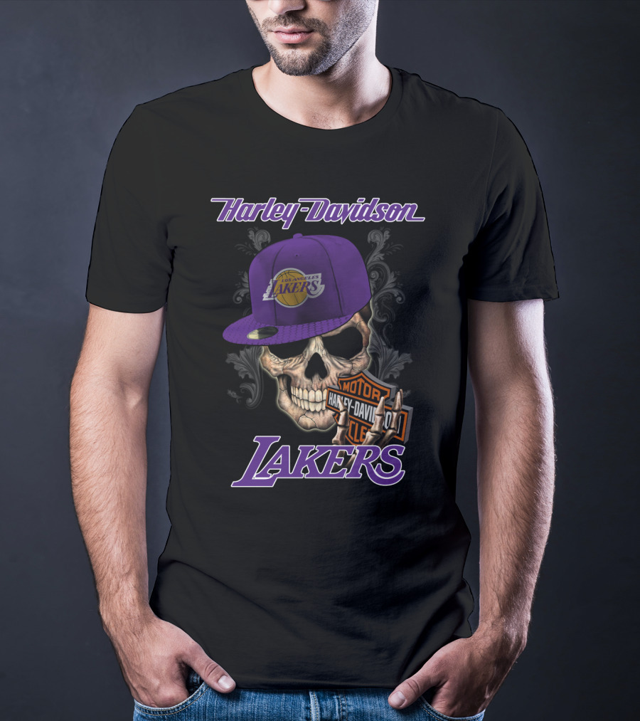 Harley Davidson Los Angeles Lakers Skull עם כובע Nba1 T-Shirt