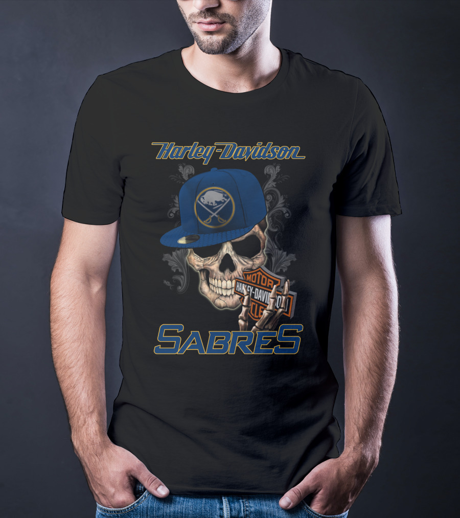 Harley Davidson Buffalo Sabres Skull Hl Nhl1 T-Shirt