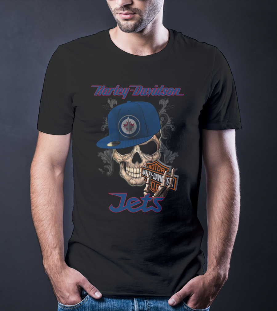 Harley Davidson Skull Winnipeg Jets Nhl Hat T-Shirt