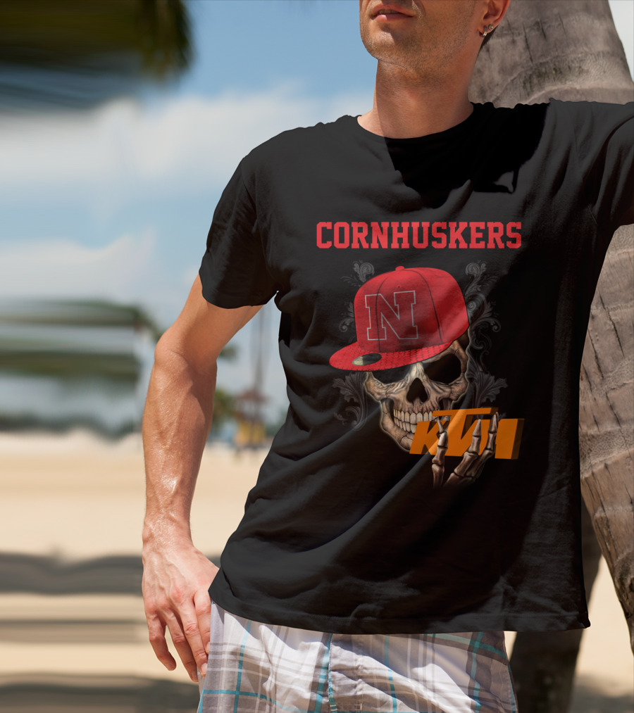 Ktm Nebraska Cornhuskers Skull With Red N Cap T-Shirt