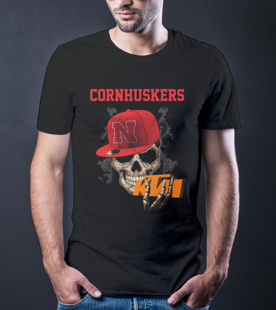 Ktm Nebraska Cornhuskers Skull With Red N Cap T-Shirt