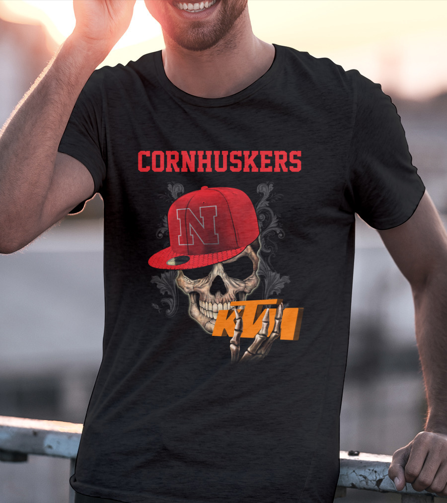 Ktm Nebraska Cornhuskers Skull With Red N Cap T-Shirt