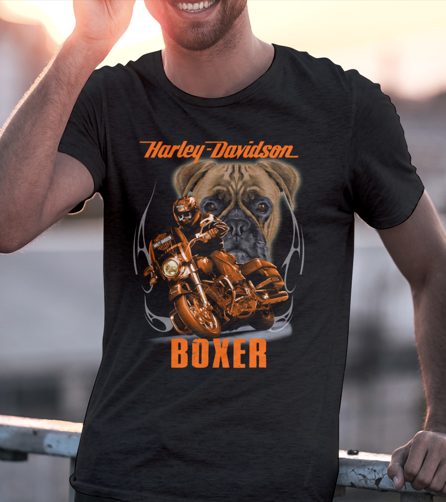 Harley Davidson Boxer Motorcycle Dog Rider T-Shirt