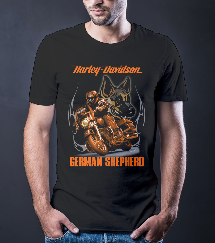 Harley Davidson German Shepherd Motorcycle Rider T-Shirt