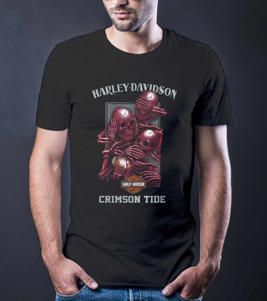 Harley Davidson Alabama Crimson Tide Motorcycles Skeletons T-Shirt