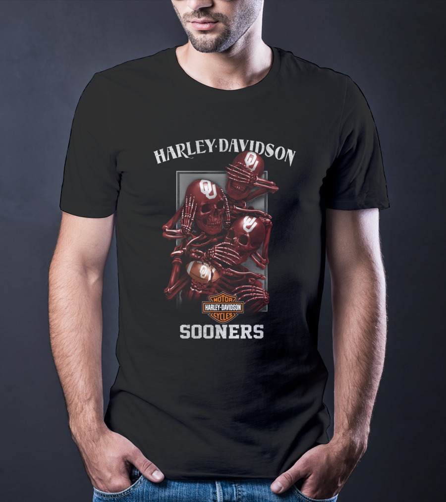 Harley Davidson Ncaa Oklahoma Sooners Motorcycles Football Skulls T-Shirt