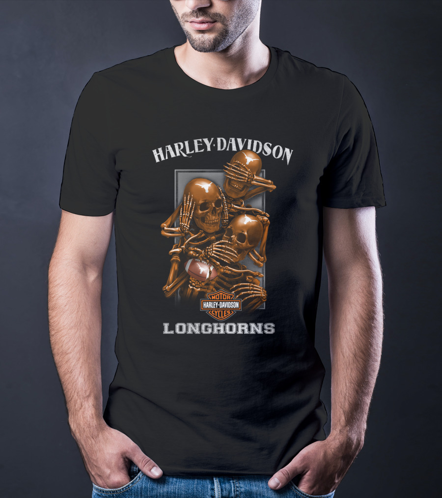 Harley Davidson Motor Cycles Longhorns Football Skulls T-Shirt