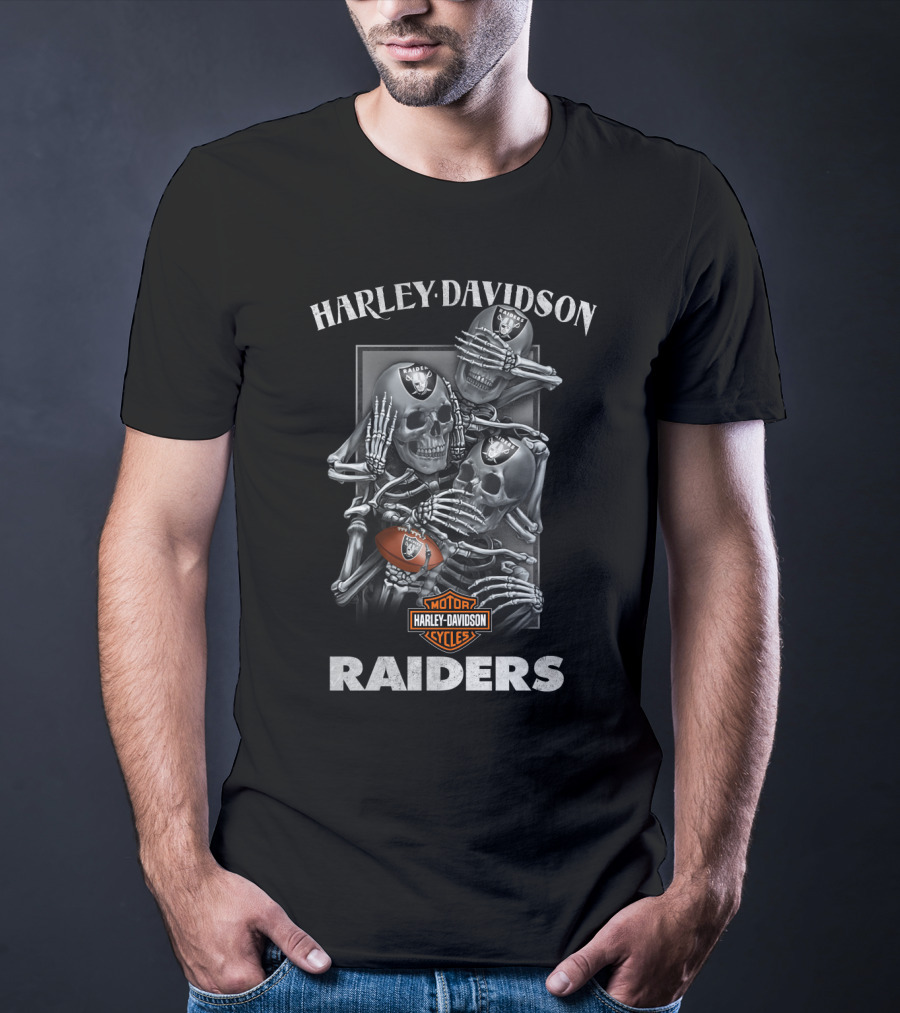 Harley Davidson Motor Cycles Raiders Nfl Oakland Raider Football Skeletons T-Shirt