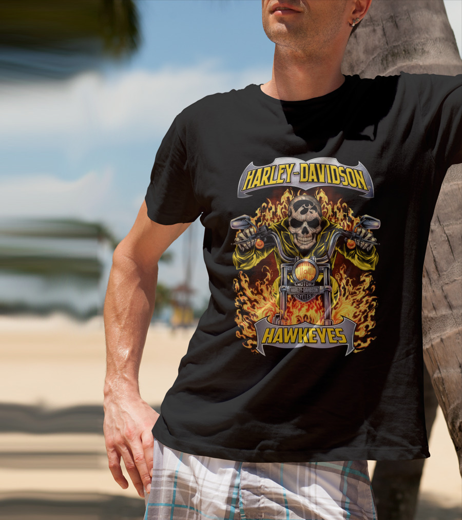 Harley Davidson Hawkeyes Iowa Ncaa Hl1502 Motorcycle Skull Flame T-Shirt