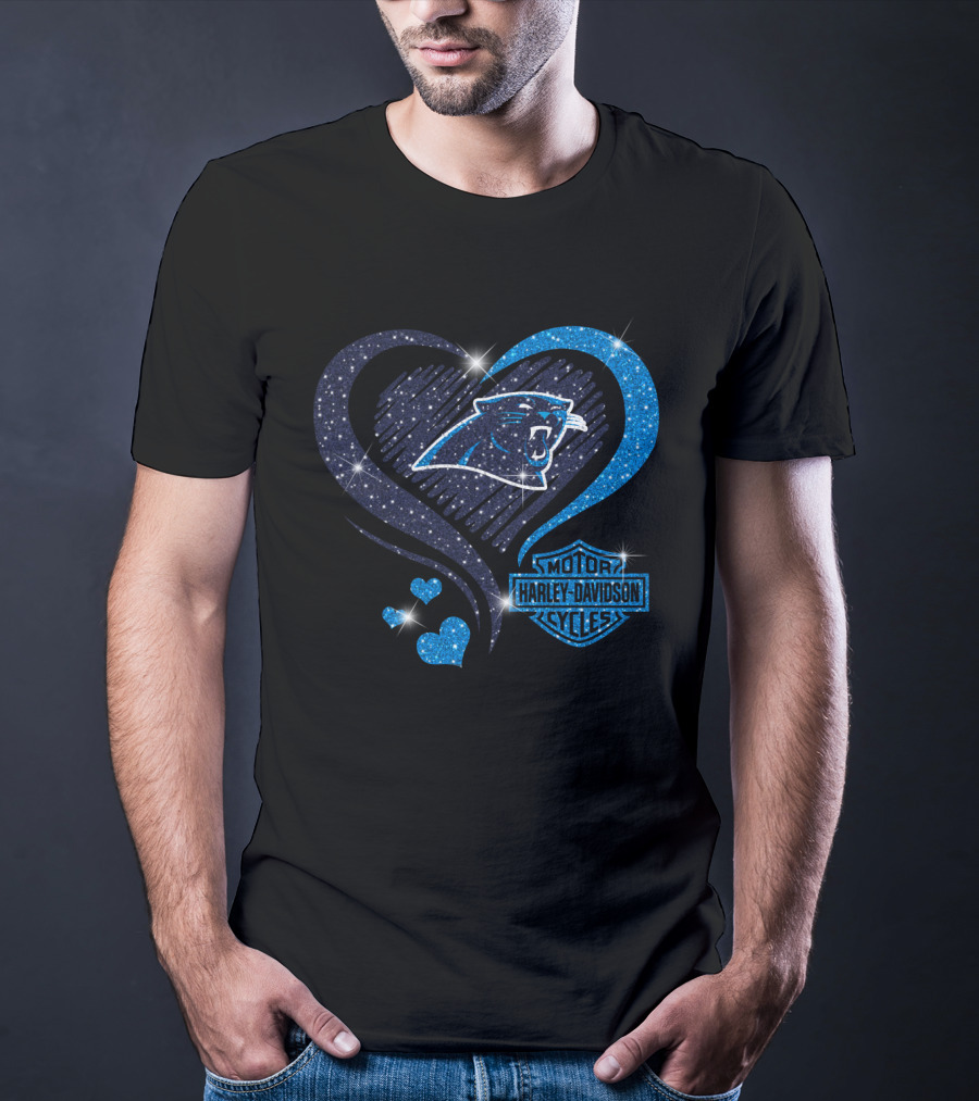 Carolina Panthers Heart Sparkle With Harley Davidson T-Shirt