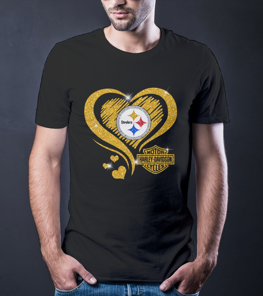 Steelers Heart Gold Motor Harley Davidson Cycles T-Shirt