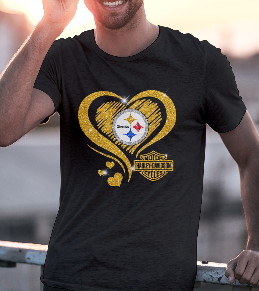 Steelers Heart Gold Motor Harley Davidson Cycles T-Shirt