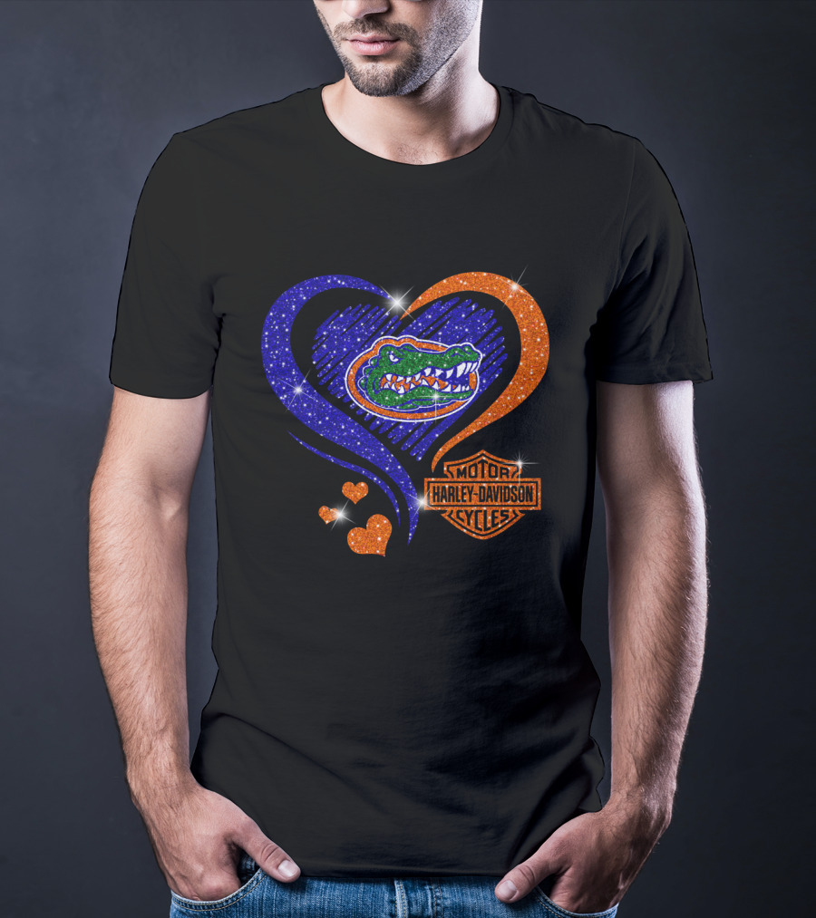 Florida Gators Harley Davidson Heart Glitter T-Shirt