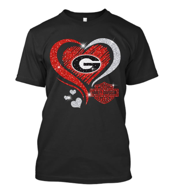 Georgia Bulldogs Ncaa Heart Harley Davidson Motorcycle Cycles T-Shirt