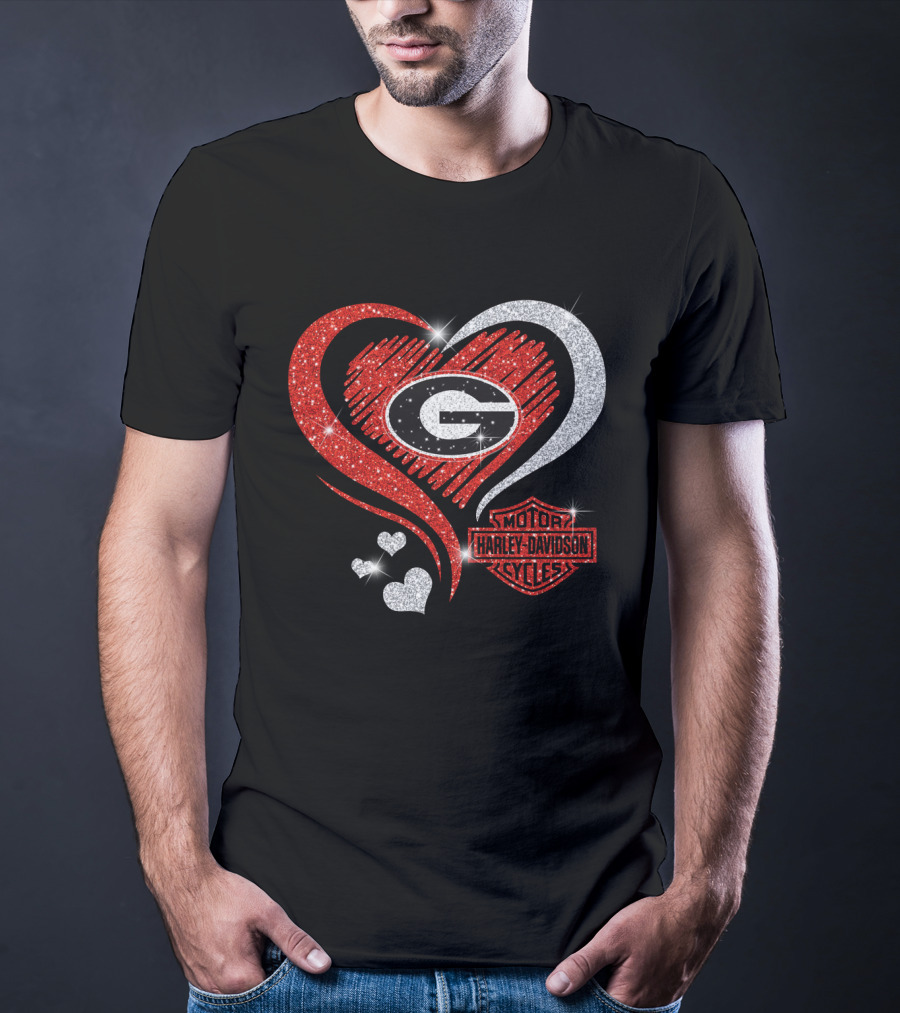 Georgia Bulldogs Ncaa Heart Harley Davidson Motorcycle Cycles T-Shirt