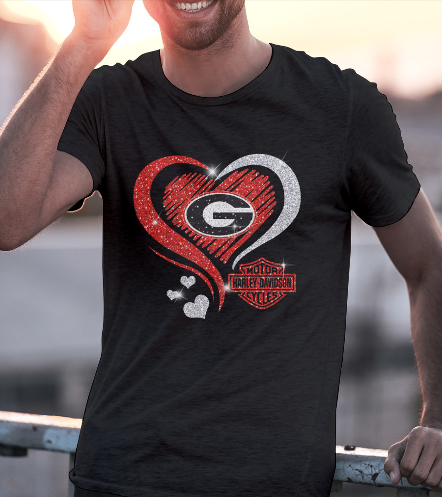 Georgia Bulldogs Ncaa Heart Harley Davidson Motorcycle Cycles T-Shirt