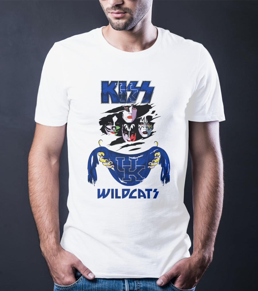 KISS Kentucky Wildcats Ncaa Wildcats Logo Masked Band Faces T-Shirt