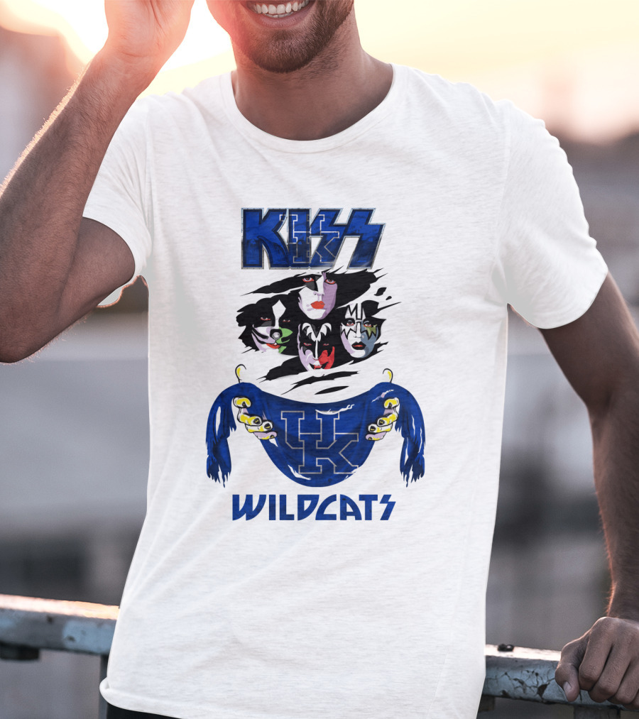 KISS Kentucky Wildcats Ncaa Wildcats Logo Masked Band Faces T-Shirt