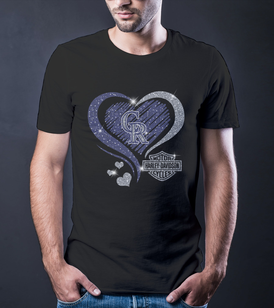 Cr Colorado Rockies Harley Davidson Cycles Heart T-Shirt