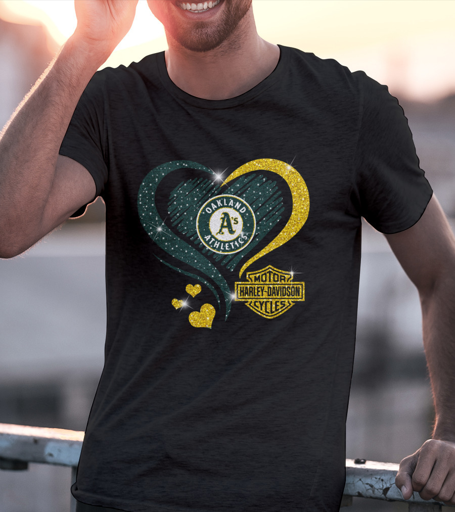 Harley Davidson Mlb Oakland Athletics Sparkling Heart T-Shirt