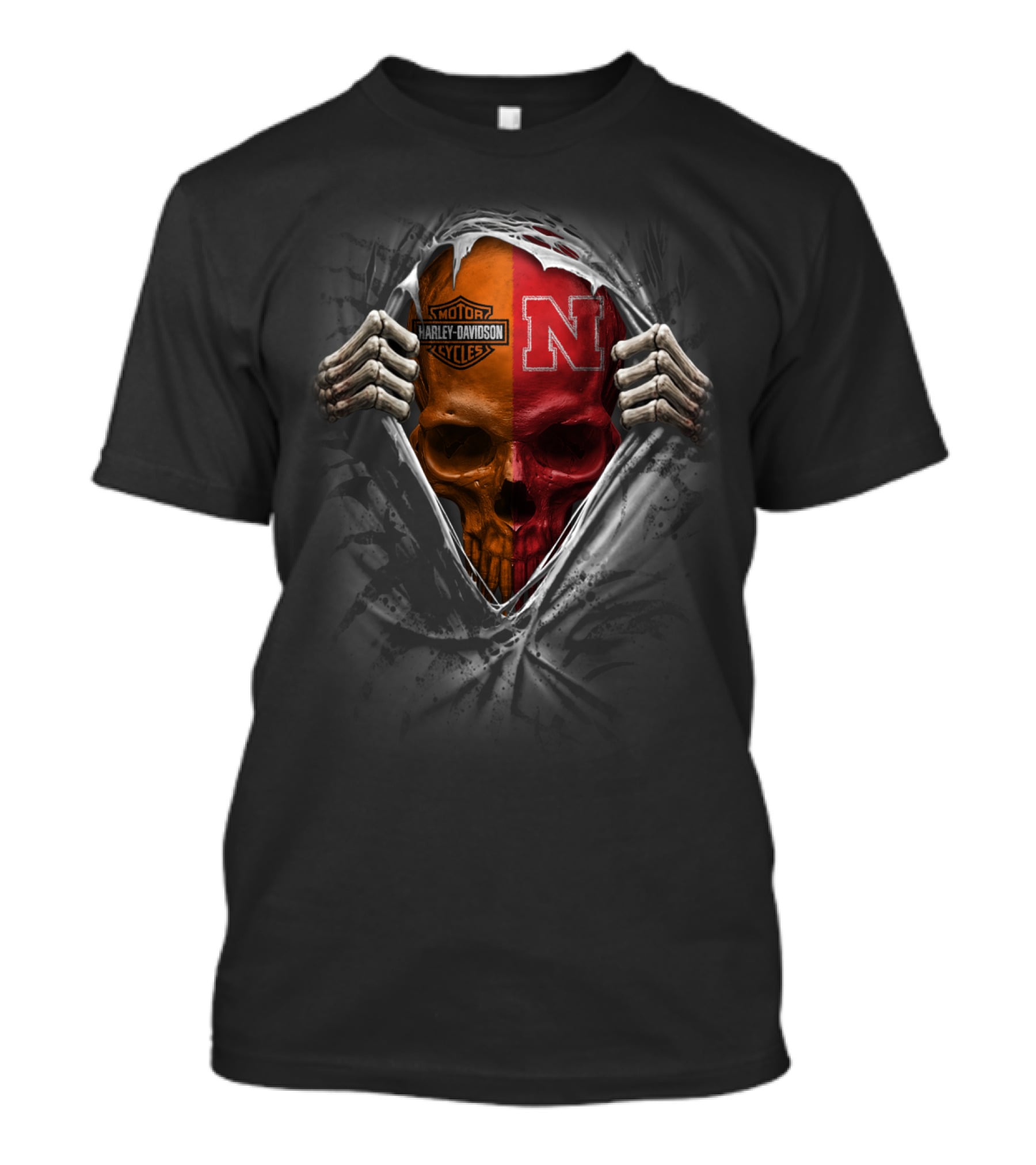 Harley Davidson Motor Cycles Nebraska Cornhuskers N Skull T-Shirt
