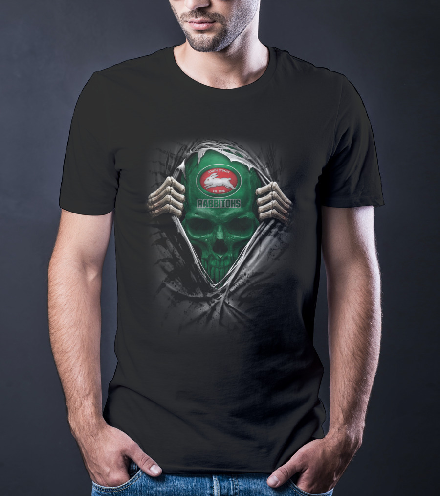 NRL South Sydney Rabbitohs Skull Green Cloak T-Shirt