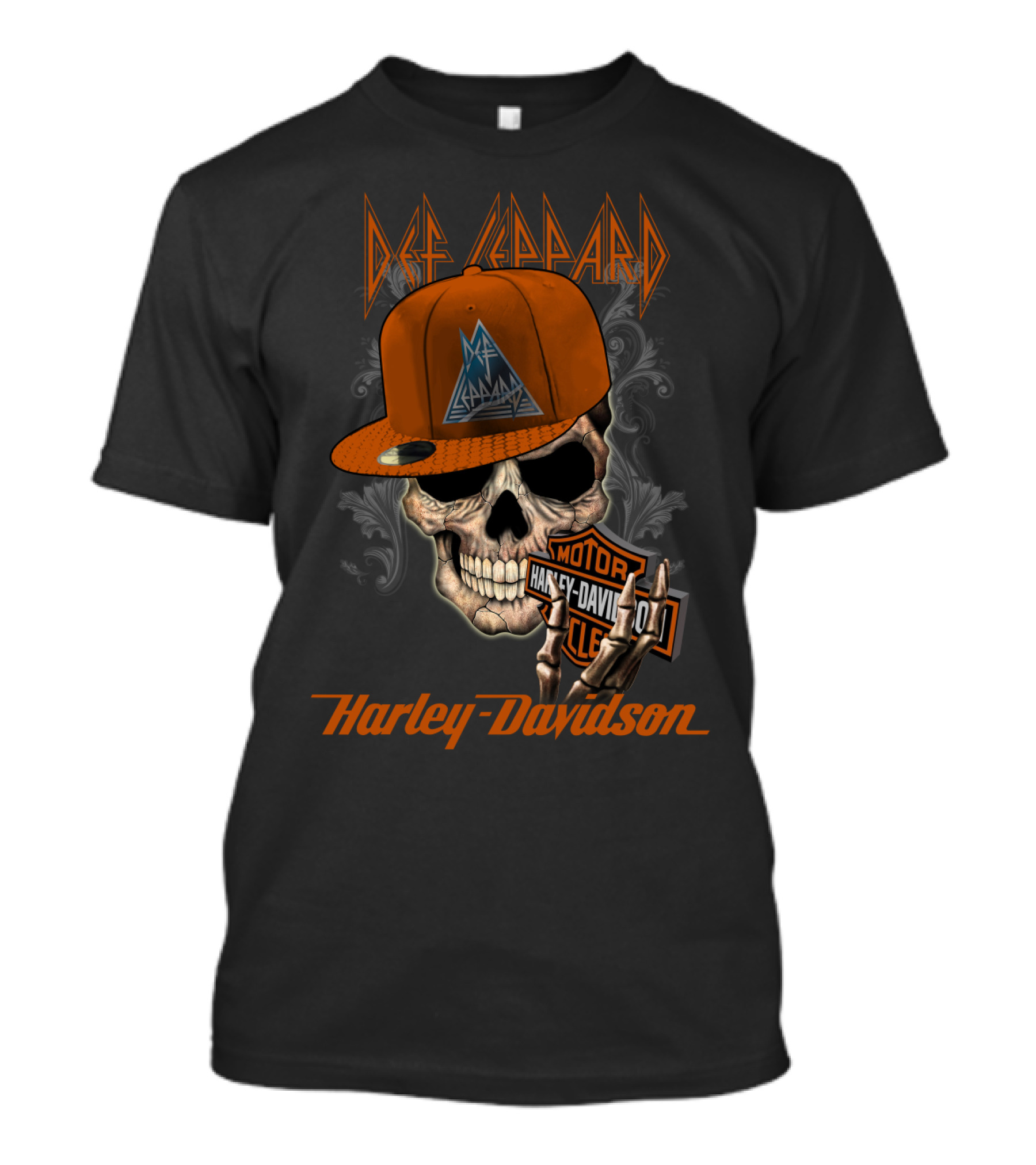 Def Leppard Harley Davidson Skull Cap Motor Cycle T-Shirt
