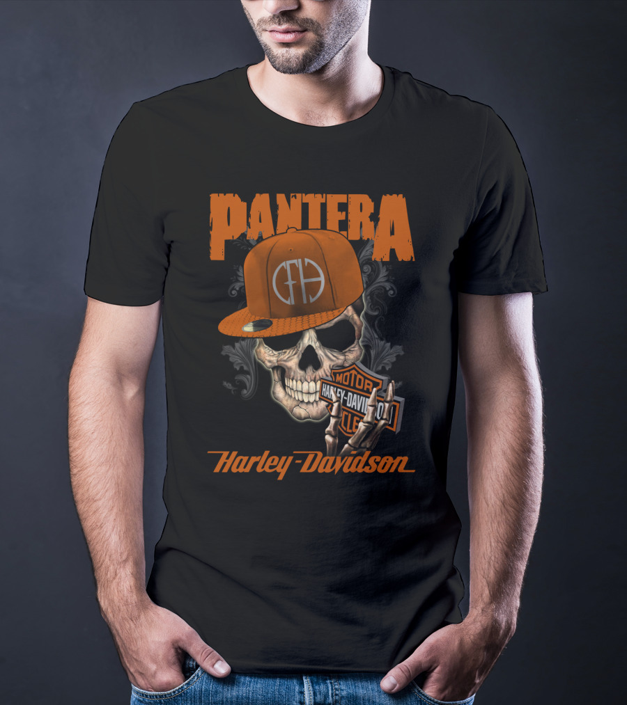 Pantera Harley Davidson Skull With Cap T-Shirt